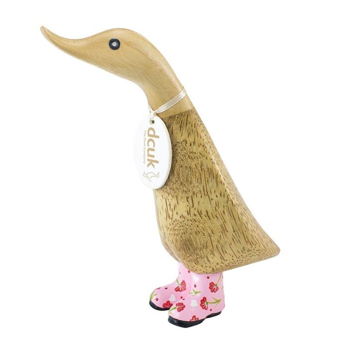 DCUK Natural Finish Duckling with Floral Welly Boots-Pink-1